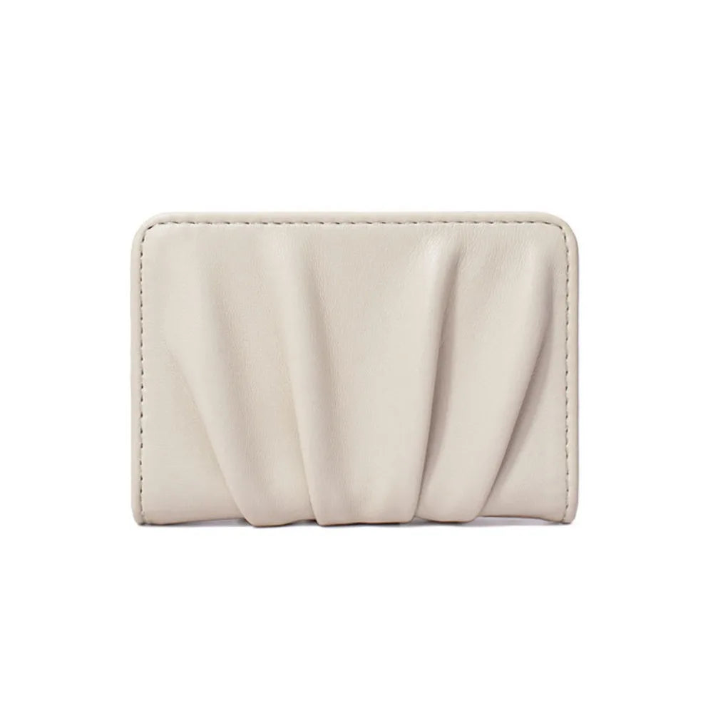 Elegant Foldable Wallet Multiple Card Slots PU Leather Mini Coin Purse Versatile Solid Color Wrinkled Card Holder Girls