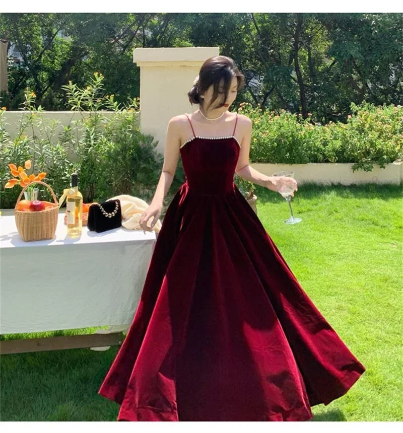 Velvet Dress Hepburn Long Skirt Women Clothing Party Dresses Vestido Dress