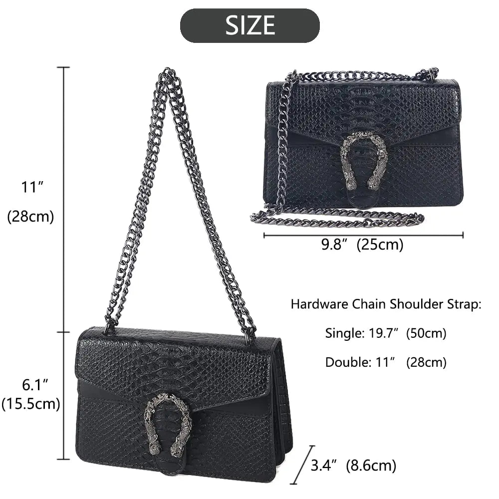 Shoulder Bag Crossbody Bag and Satchel Purse for Women - Fashion Snake Print Chain Purse Luxury PU Leather HandBag