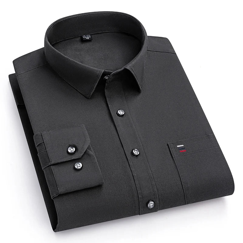 Men's 100% Pure Cotton Long Sleeve Dress Shirt — Solid Regular Fit Plus Size Up to 7XL