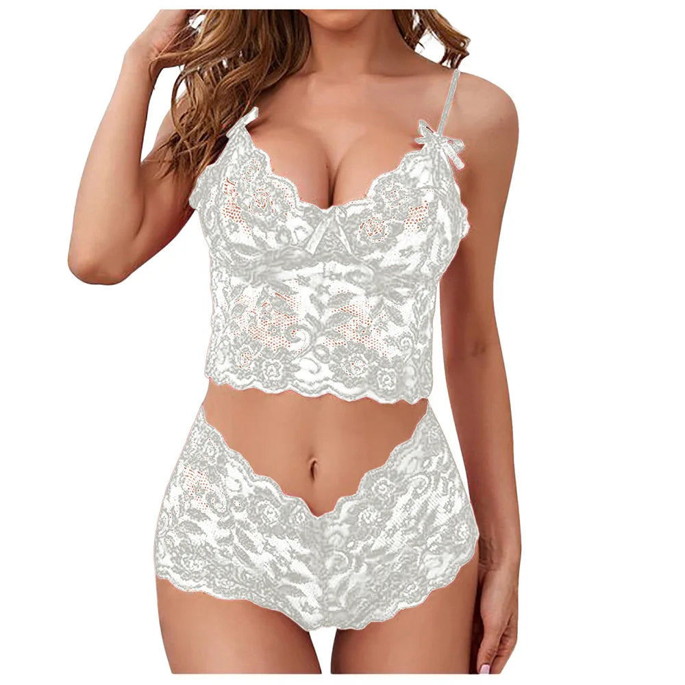 1pcs Women Lace Bras Sets Female Non-padded Bra Panty Set Summer Bow Suspender Underwear Briefs Lady Sexy Lingerie Panties M L