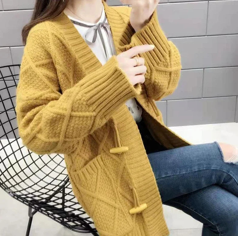 Women's Sweater Long Knit Tops For Woman Yellow Cardigan Autumn Winter 2025 New In Korean Luxury Cheap And High Quality Offers