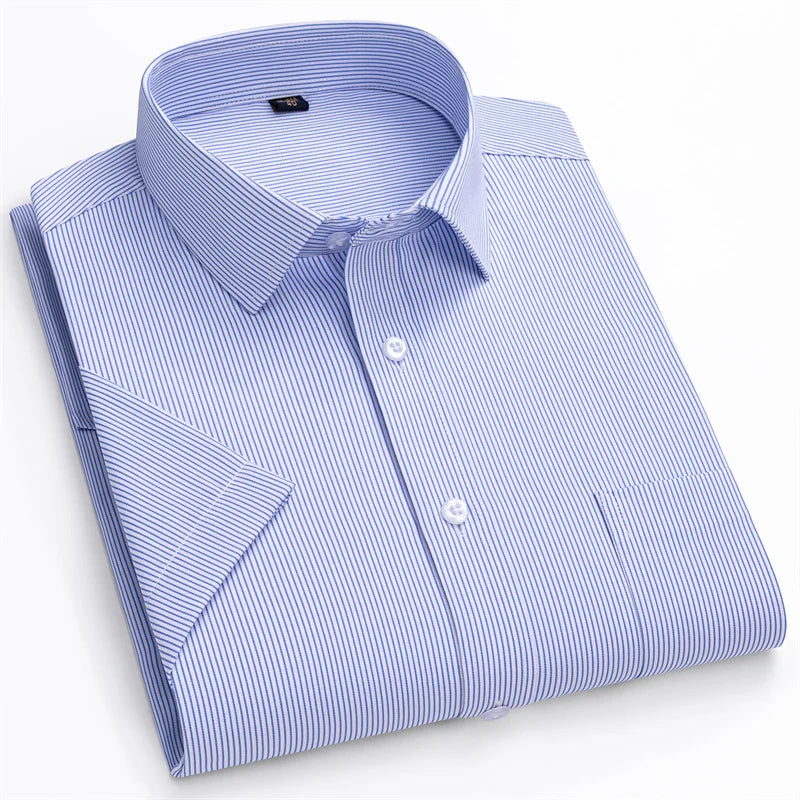 Lynett Lamar Men's Striped Short Sleeve Formal Shirt — Smart Casual Business Office Up to 6XL