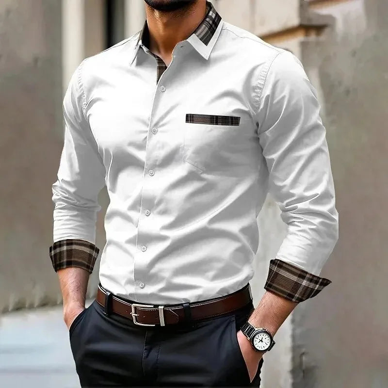 Men's Silk-Blend Plaid Long Sleeve Dress Shirt — 12 Colours Formal Casual Wedding