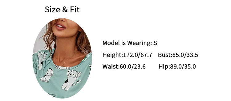 Women's Loungewear Casual Cute Print Nightwear Short Sleeve Crew Neck T-Shirt And Shorts Pajama Set Sleepwear Lounge Two Piece