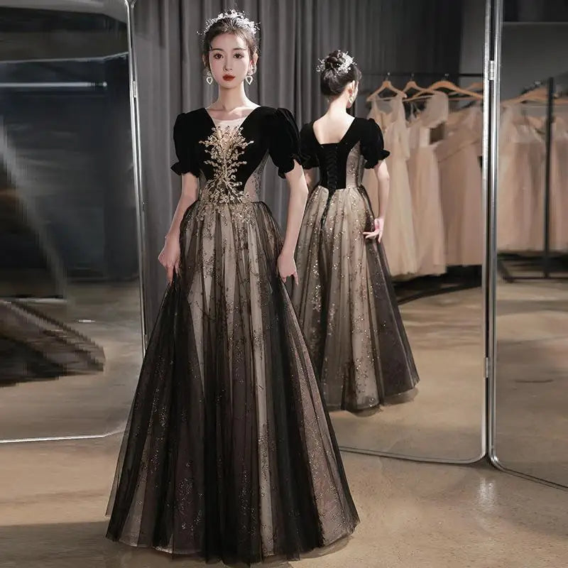 Elegant Women Evening Dress Light Luxury Vintage Appliques Long Banquet Gowns Female Formal Party Dresses Prom graduation dress