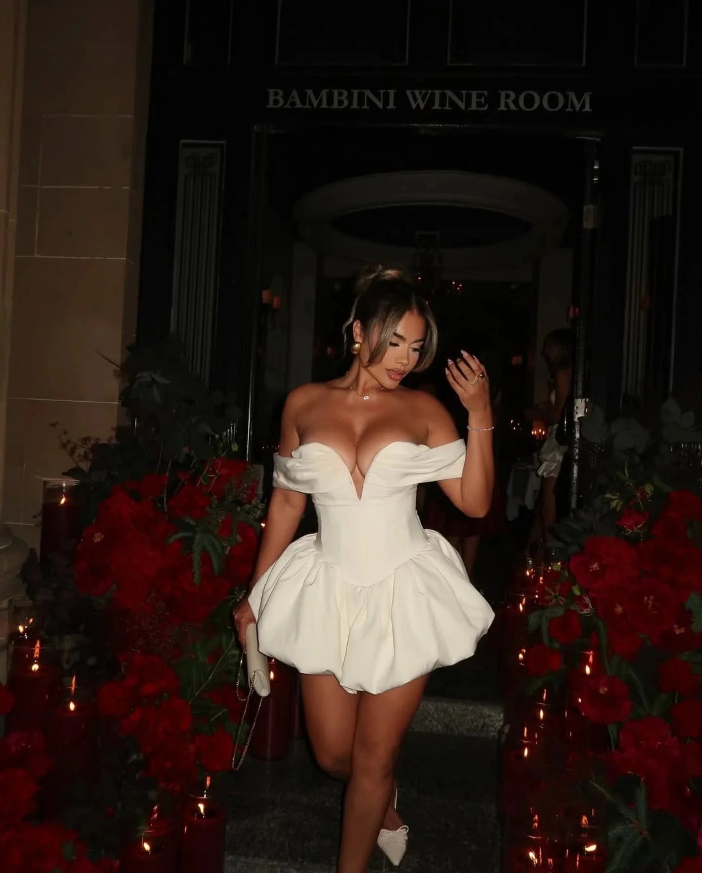 Mila White Puff-Style Skirt Customized Party Dresses Chic Waist Cinching Party Dresses Sexy Short Off-The-Should Evening Dresses