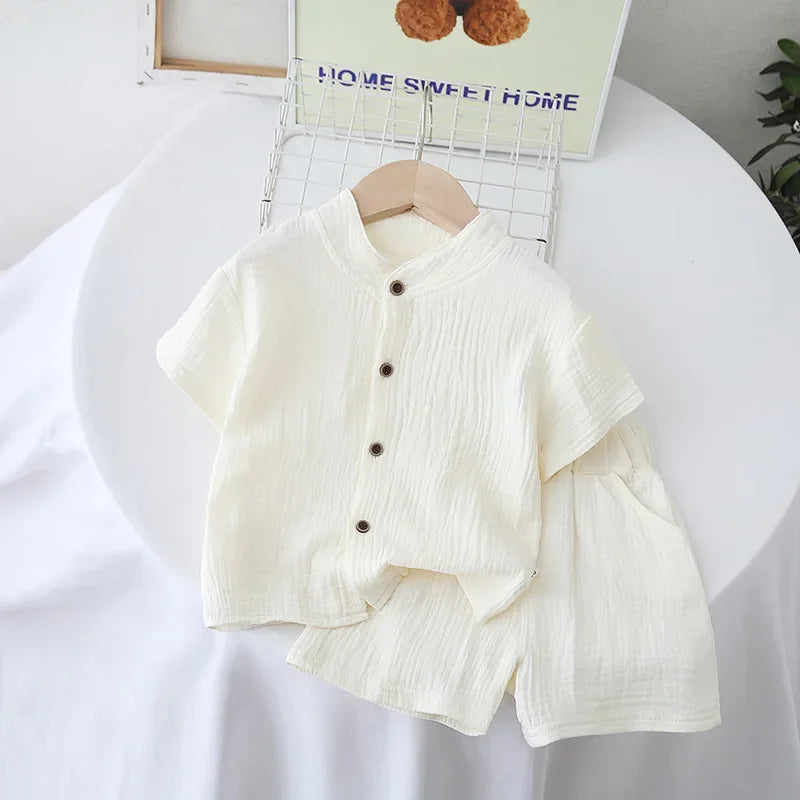 Baby Toddler 2Pcs Cotton Gauze Pajamas Set Short Sleeve Round Neck Sleepwear Soft Breathable Boys Girls 0-5Y Beach Clothes