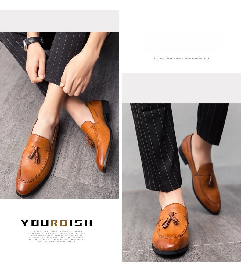 Wedding Shoes For Men Slip On Loafers Trend Tassels Leather Shoes Male Men’s Dress Shoes Business Shoes Men British Style Formal
