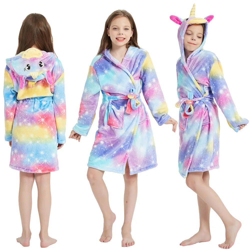 Children Bathrobe For Girls Kigurum Unicorn Pyjamas Kids Colar Fleece Boys Bathrobes Nightgown Baby Sleepwear Hooded Bath Robe