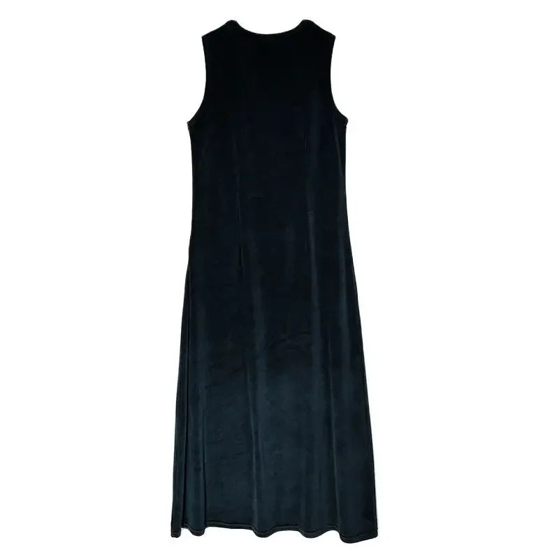 Elegant maxi women 3 pieces dress for women and girls velour and satin top black sleeveless dress for lady clothes XS-XXXL