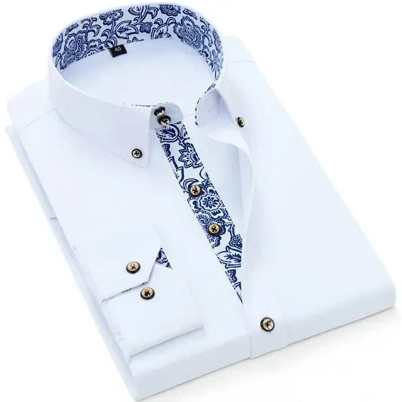 Men's Slim Fit Cotton Long Sleeve Dress Shirt — Smart Casual Business Black Blue White