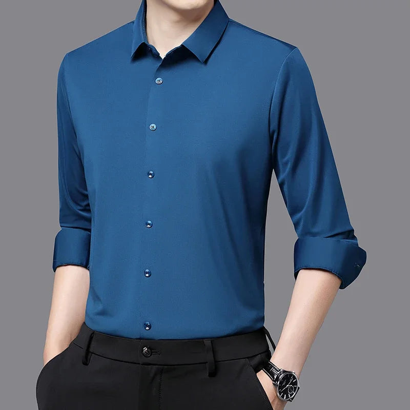 Lynett Lamar Men's Ultra-Stretch Silky Formal Shirt — Long Sleeve Business & Social