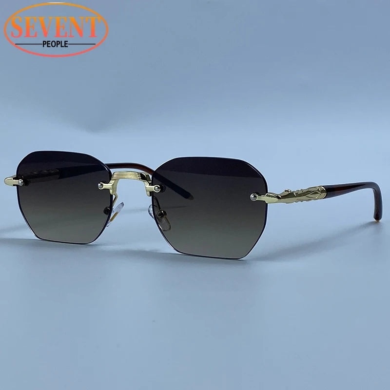 Steampunk Rimless Square Sunglasses Men 2026 Luxury Designer Vintage Metal Polygon Outdoor Sun Glasses Male Frameless Shades