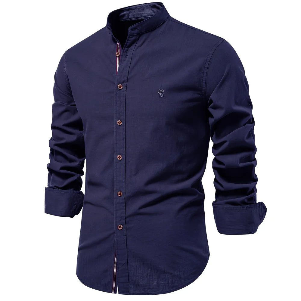 Lynett Lamar Men's 100% Cotton Long Sleeve Casual Shirt — Solid Colour Broadcloth