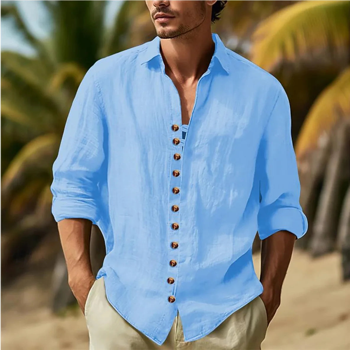 Men's Button-down Casual Shirt Cotton Long-sleeve Shirt with Collar for Spring and Autumn Festivals