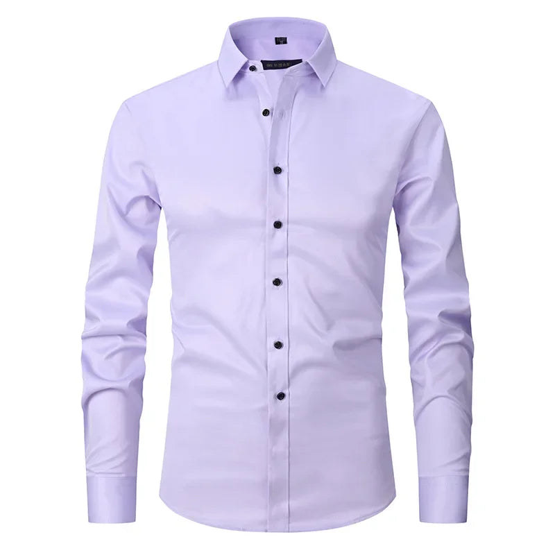 Men's Slim Fit Stretch Long Sleeve Dress Shirt — Square Collar Elegant Business Social
