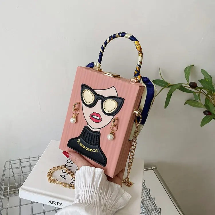 Woman Purses and Handbags Beauty Women Shoulder Bag Scraf Pearl Decorated Party Bag Funny Clutch Bag Crossbody Bag