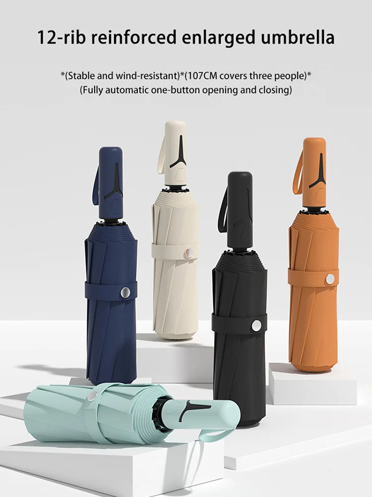 Extra Large Auto Open Close Umbrella Windproof Reverse Fold Sun Rain UV Protection Black Layer Sunshade for Outdoor Travel Use