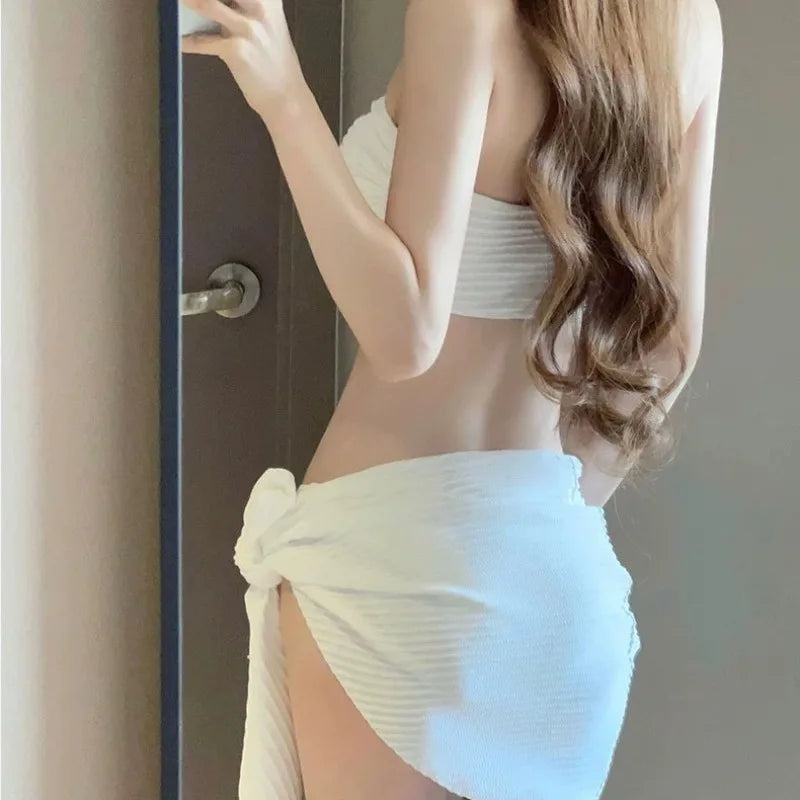 Bikini Fashion Swimsuit Ins Three Piece Set for Women Beach Vacation Triangle Sexy and High-end White and Red Swimsuit for Women