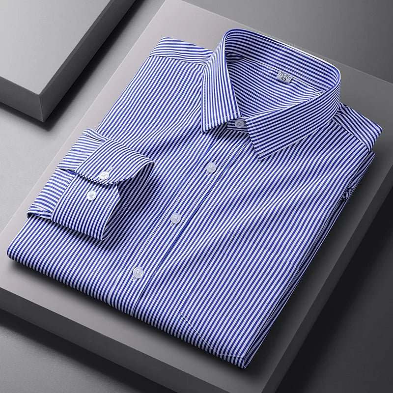 Lynett Lamar Men's Easy-Care Solid Long Sleeve Dress Shirt — Standard Fit Business & Office Up to 5XL