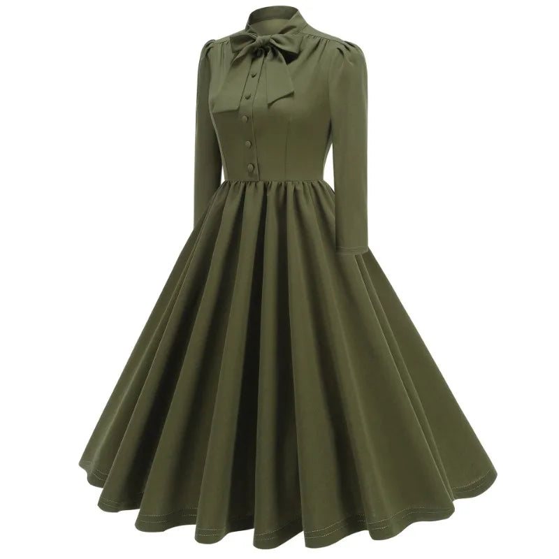 2024 New Fashion Robe Vintage Summer Dresses Elegant Women Swing Short Sleeve Bow Tie Collar Rockabilly Party Prom Office Dress