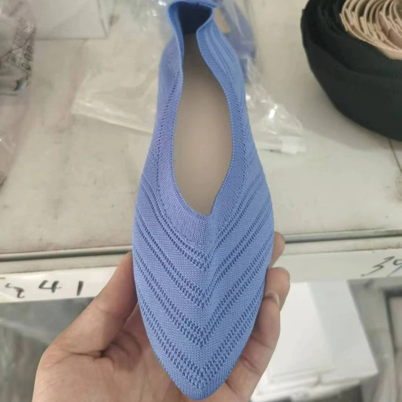 Women's Shoes Pointed Toe Flat Shoes Solid Color Knitted Women Loafers Breathable Slip on Shoes Designer Shallow Casual Shoe