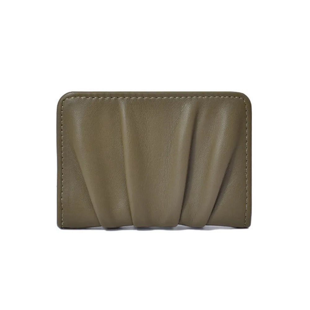 Elegant Foldable Wallet Multiple Card Slots PU Leather Mini Coin Purse Versatile Solid Color Wrinkled Card Holder Girls
