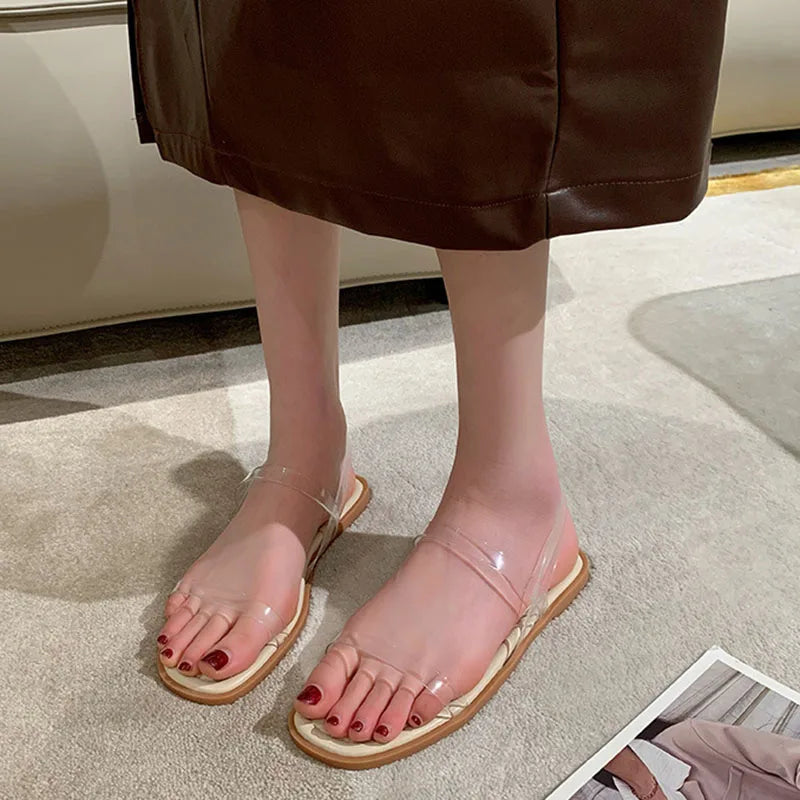 Transparent Flat Sandals Women Summer Shoes New Temperament Soft Bottom Slip on Ladies Shoes Casual Beach Sandalias De Mujer