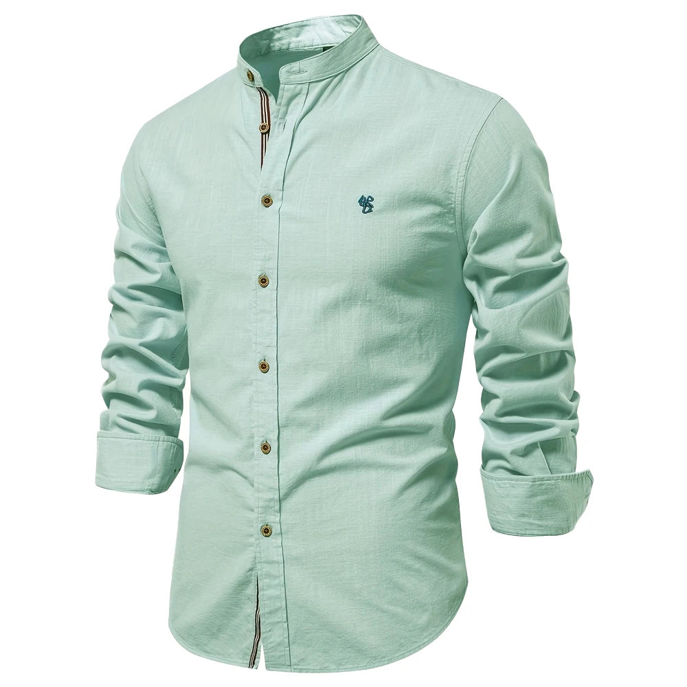 Lynett Lamar Men's 100% Cotton Long Sleeve Casual Shirt — Solid Colour Broadcloth