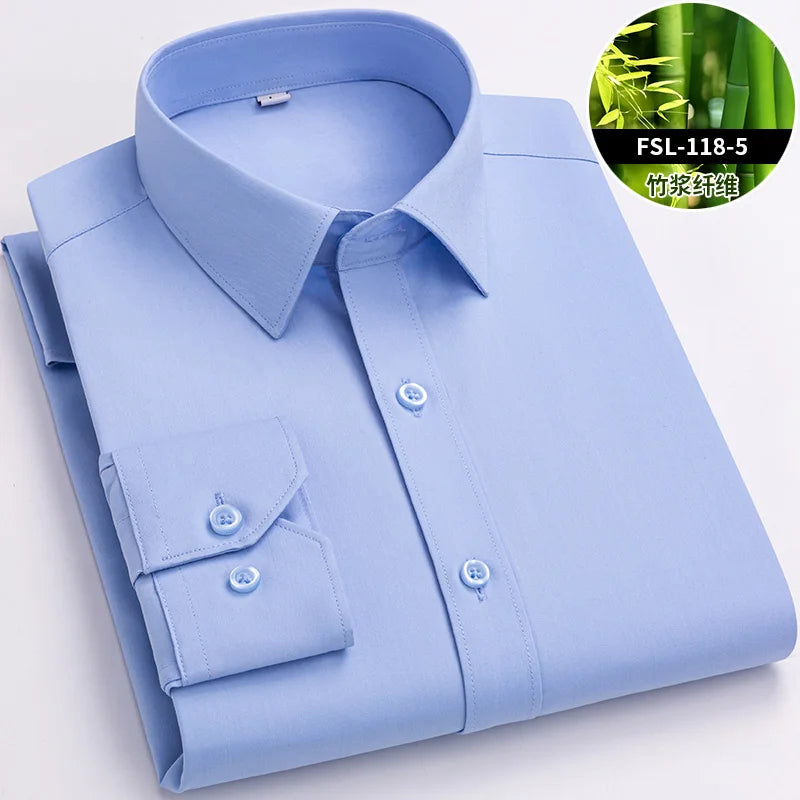 Lynett Lamar Men's Bamboo Fiber Slim Fit Anti-Wrinkle Long Sleeve Dress Shirt — Non-Iron Business Casual