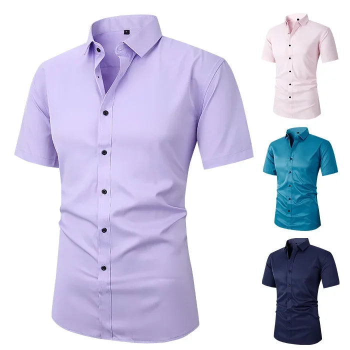 Men's Slim Fit Stretch Long Sleeve Dress Shirt — Square Collar Elegant Business Social