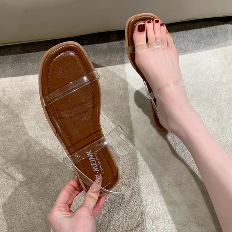 Transparent Flat Sandals Women Summer Shoes New Temperament Soft Bottom Slip on Ladies Shoes Casual Beach Sandalias De Mujer