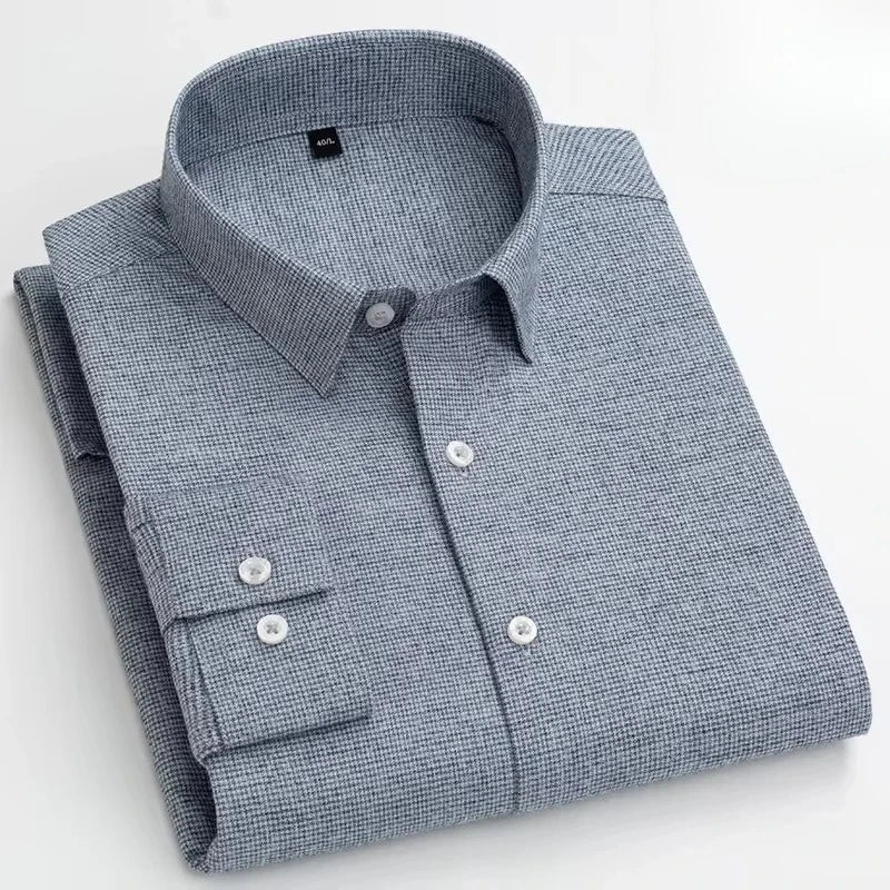Men's 100% Cotton Brushed Slim Fit Long Sleeve Shirt — Plaid & Striped Casual Autumn