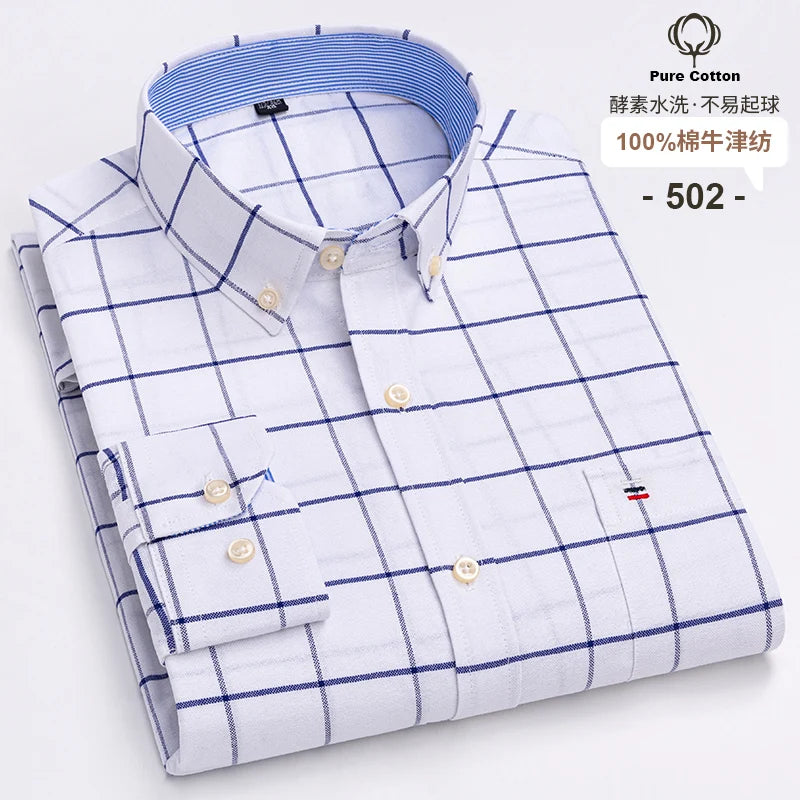 Lynett Lamar Men's 100% Cotton Oxford Plaid Long Sleeve Dress Shirt — Regular Fit Casual S–7XL