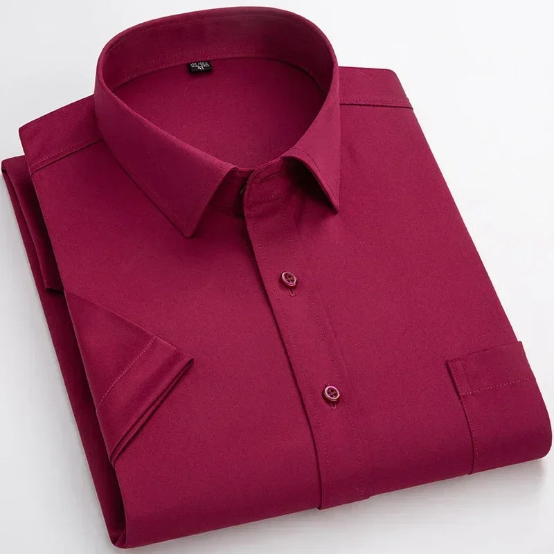 Lynett Lamar Men's Stretch No-Iron Short Sleeve Dress Shirt — Square Collar Formal Workwear