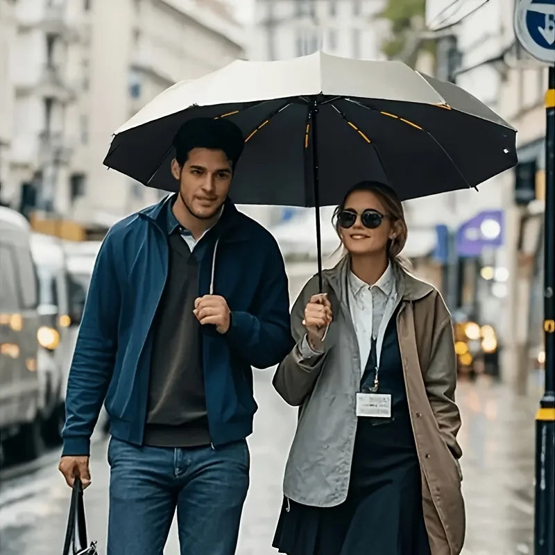 A fully automatic foldable umbrella with 12 ribs and reinforced structure for both rainy and sunny days, featuring UV protection