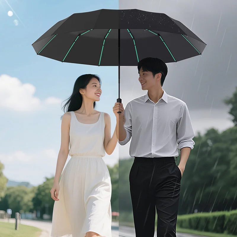 Extra Large Auto Open Close Umbrella Windproof Reverse Fold Sun Rain UV Protection Black Layer Sunshade for Outdoor Travel Use