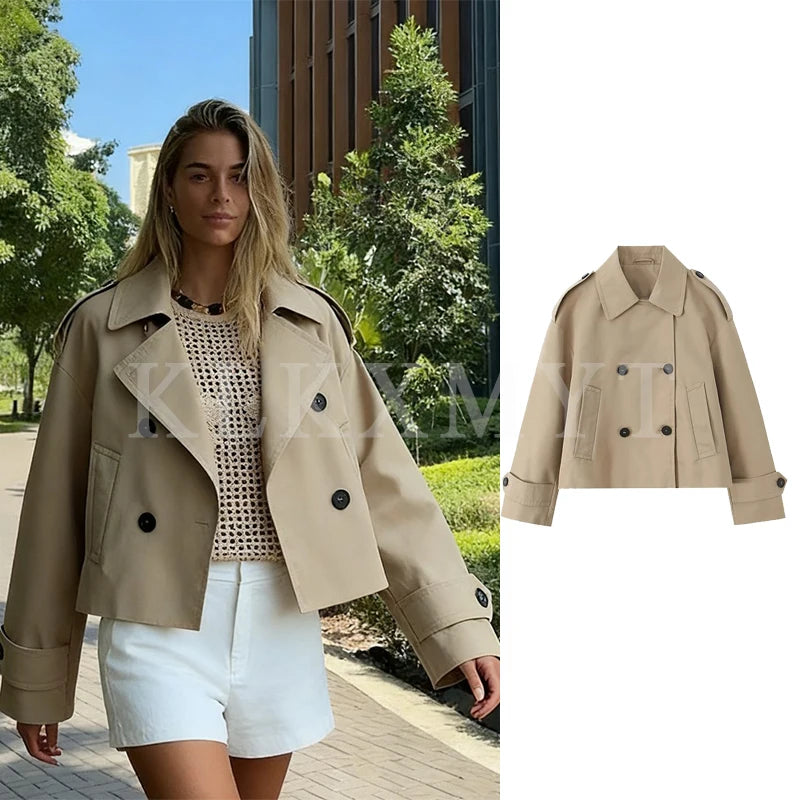 Women Jackets 2025 Autumn Winter New Fashion Laple Long Sleeves Double-Breasted Jacket Female Elegant Windcoat Style New Coats