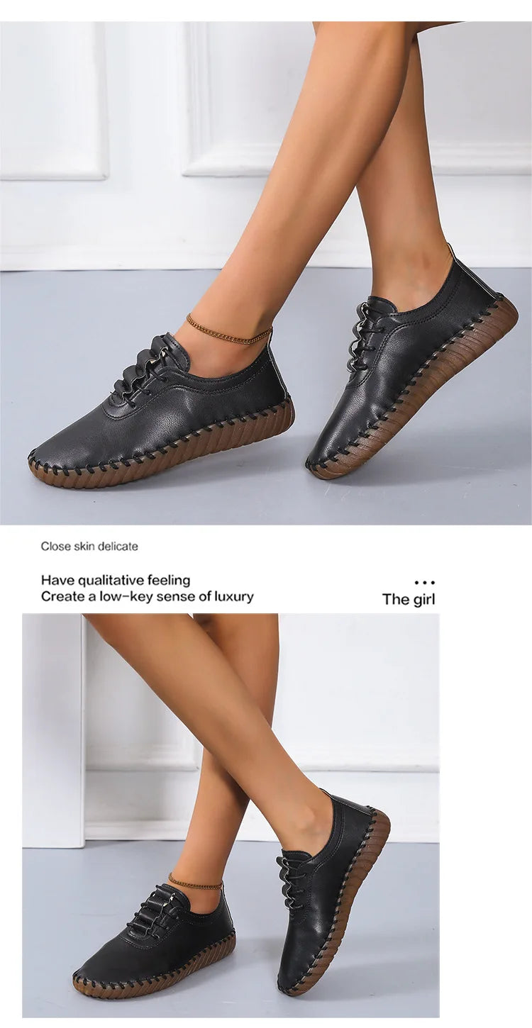 Flat Shoes for Women 2025 New Handmade Sewing Women Sneakers Fashion Casual Mom Shoes comfortable Women's Loafers Big Size 35-43