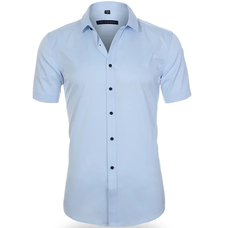 Men's Slim Fit Stretch Long Sleeve Dress Shirt — Square Collar Elegant Business Social