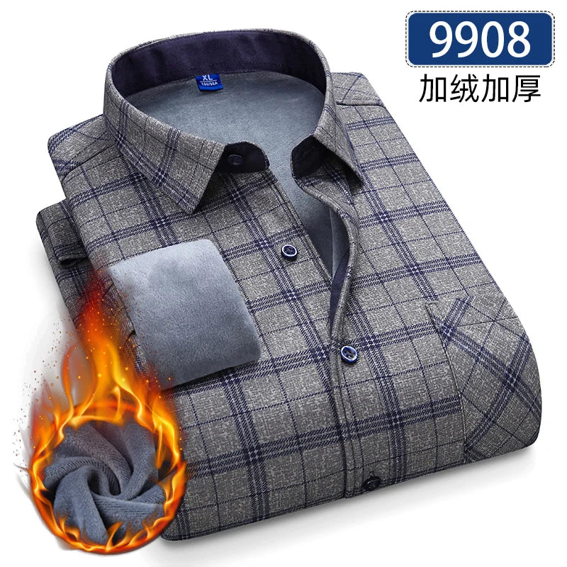 Lynett Lamar Men's Thickened Fleece Plaid Shirt — Warm Long Sleeve Check