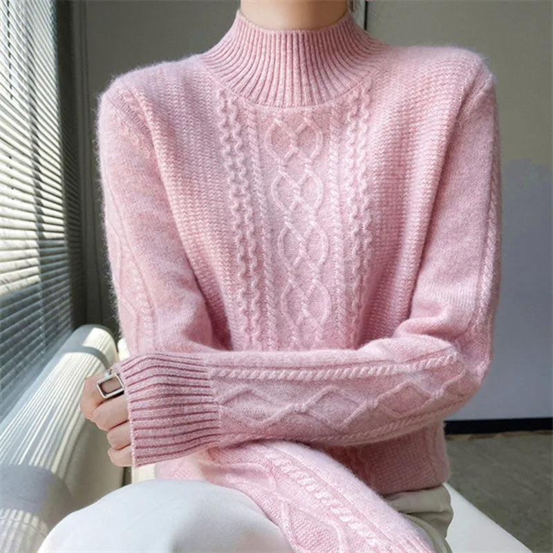 Women's Sweater Spring Autumn Outside Wear Pullovers Half High Collar Knitwear Fashion Long Sleeve Pull Femme Sueter Tops