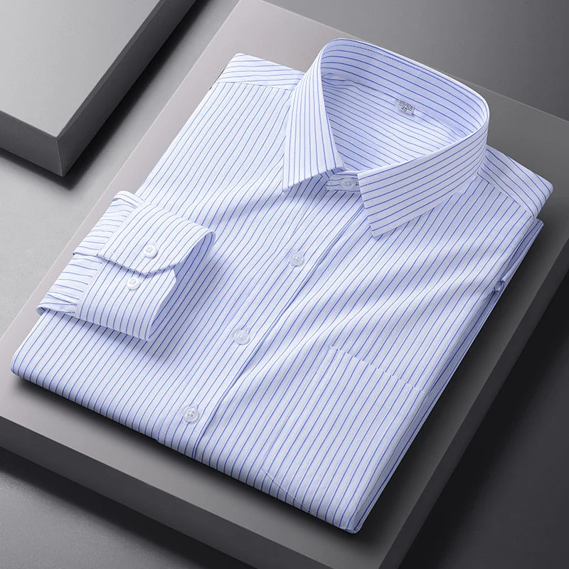 Lynett Lamar Men's Easy-Care Solid Long Sleeve Dress Shirt — Standard Fit Business & Office Up to 5XL