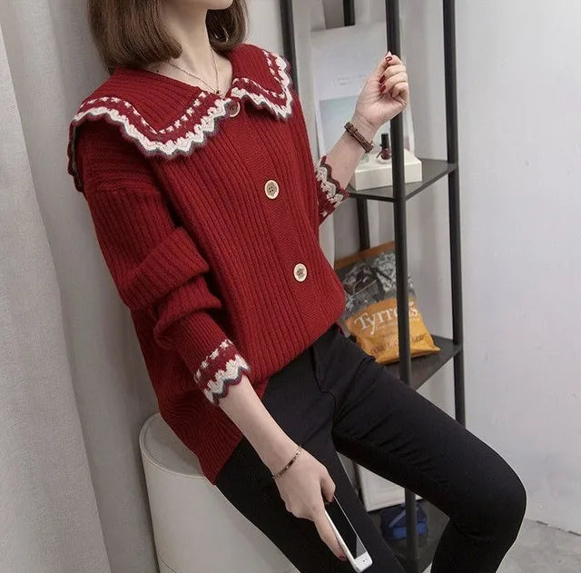 Knitted Sweater Woman Coat Korean Style Fashion 2025 New In Knitwear Office Wear Light Vintage Hot Trend Red Cardigan For Women