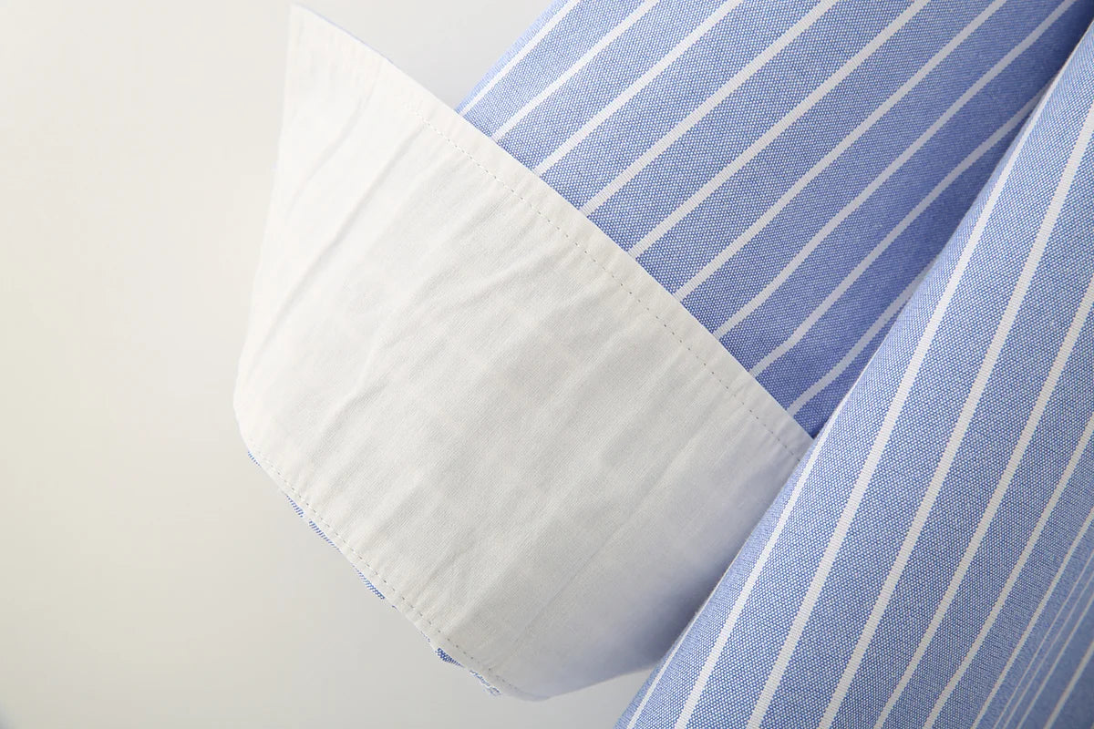 Blue Stripe Button-Down Shirt Women Oversized Fit Long Sleeve Spring Summer Elegant Office Casual Daily Wear Lightweight Top