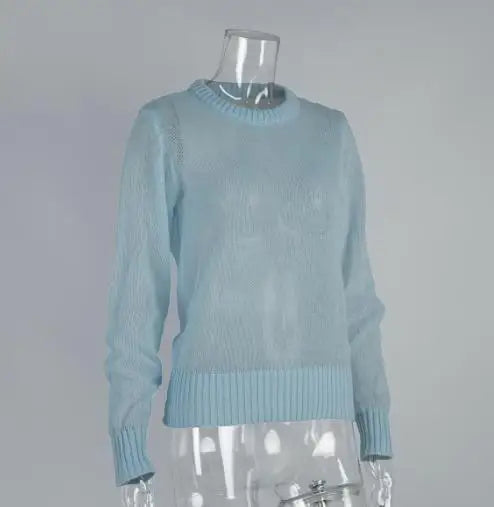 Women's Sweater 2025 Spring Autumn New Comfortable Round Neck Long Sleeve Casual Knitted Basic Semi Transparent Pullover Sweater