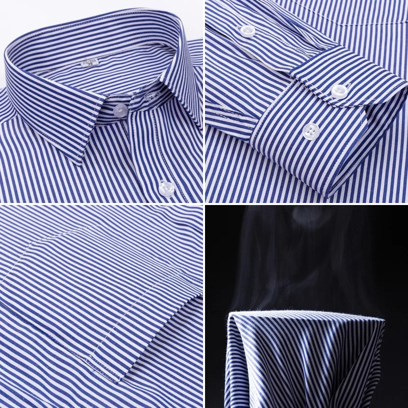 Lynett Lamar Men's Anti-Wrinkle Non-Iron Striped Long Sleeve Dress Shirt — Business Formal Up to 4XL
