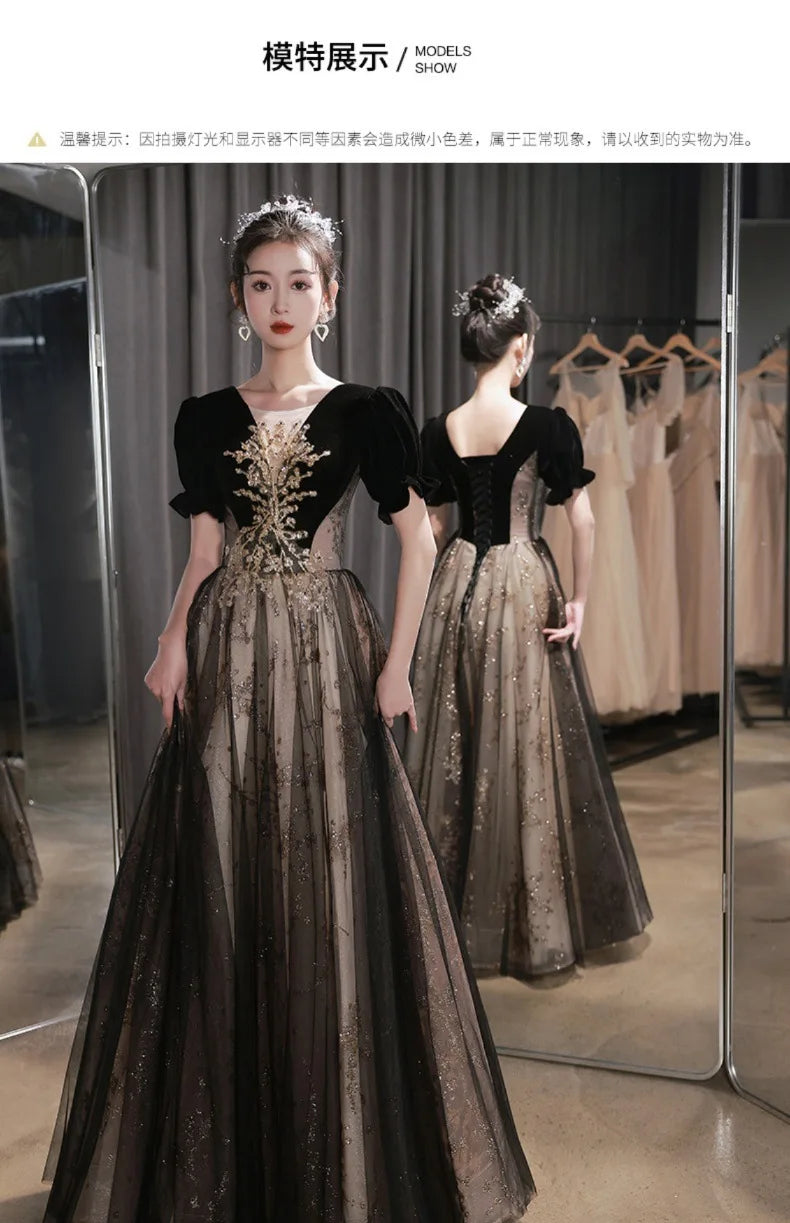 Elegant Women Evening Dress Light Luxury Vintage Appliques Long Banquet Gowns Female Formal Party Dresses Prom graduation dress