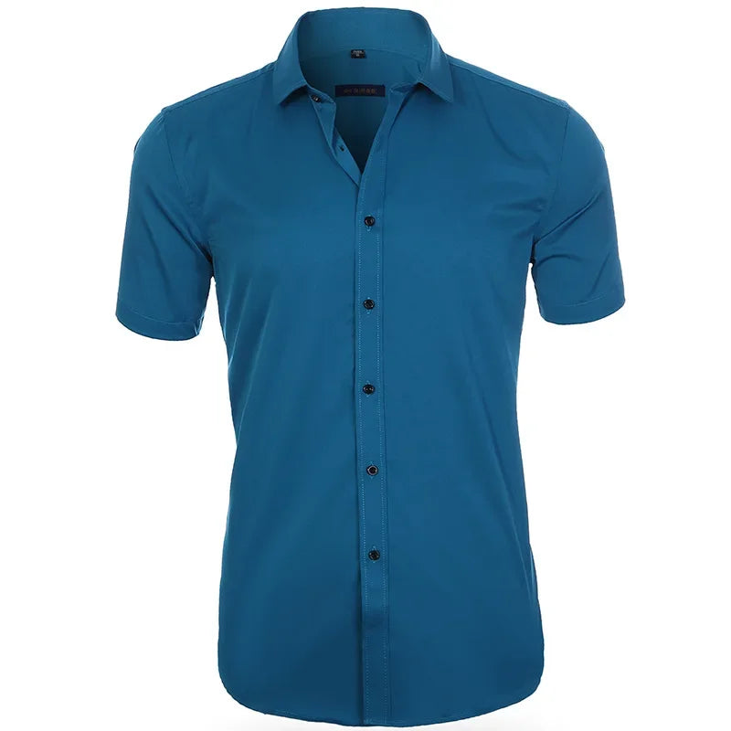 Men's Slim Fit Stretch Long Sleeve Dress Shirt — Square Collar Elegant Business Social